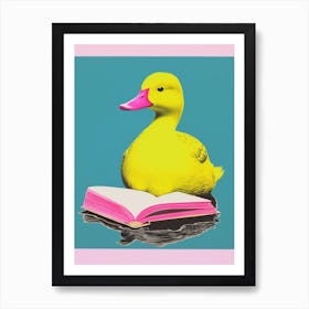 Vibrant Geometric Risograph Style Of A Duck With A Book 3 Art Print