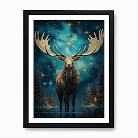 Deer In The Night Sky Art Print