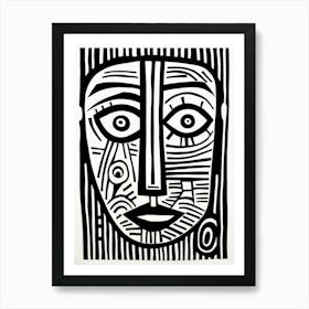 Geometric Linocut Inspired Face 3 Art Print