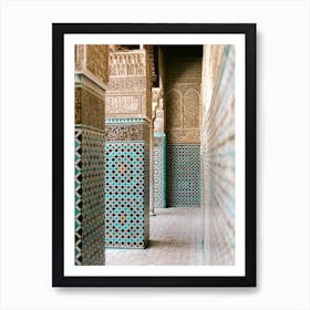 Tiled Corridor In Morocco, Mosaic in Fes, Morocco | Colorful travel photography Art Print
