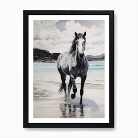 A Horse Oil Painting In Lopes Mendes Beach, Brazil, Portrait 1 Art Print