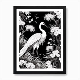 Black And White Cranes 1 Vintage Japanese Botanical Art Print