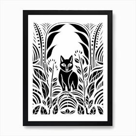 Linocut Fox Card Illustration 4 Art Print