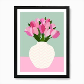 Tulip Arrangement - Floral Vase Pink And Green Art Print