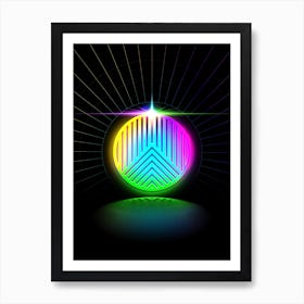 Neon Geometric Glyph in Candy Blue and Pink with Rainbow Sparkle on Black n.0216 Art Print