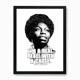 Nina Simone Black White Illustration with Quotes Art Print