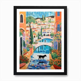 Painting Of A Dog In Tivoli Garden, Italy In The Style Of Matisse 04 Art Print