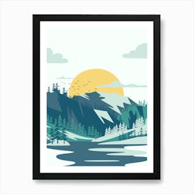 Landscape With Mountains And Trees Art Print