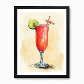 Singapore Sling Inspired Watercolour Art Print