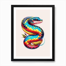 Diamondback Water Snake Tattoo Style Art Print