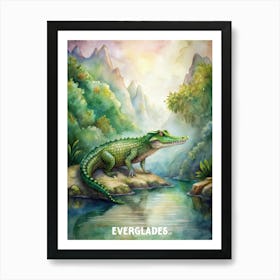 Everglades Crocodile National Park Watercolor Painting Art Print