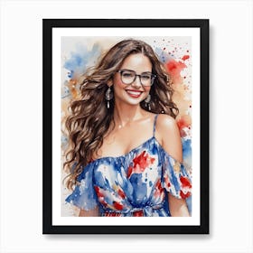 Watercolor Of A Woman Wearing Glasses Art Print