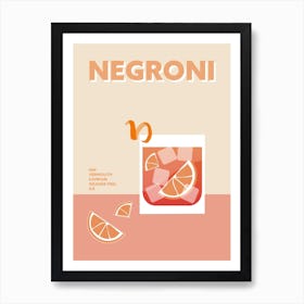 Negroni Cocktail Retro Pink Colourful Kitchen Bar Wall Art Print