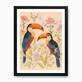 Folksy Floral Animal Drawing Toucan 3 Art Print