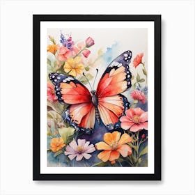 Butterfly And Flowers 3 Art Print