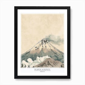 Popocatepetl Mexico Color Line Drawing 3 Poster Art Print
