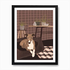 Dog In Living Room Pink Art Print