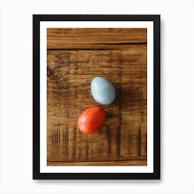 Easter Eggs On Wooden Table 3 Art Print