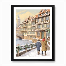 Vintage Winter Illustration Strasbourg France 1 Art Print