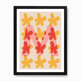 Alphabet Flower Letter M Print - Pink, Yellow, Red Art Print