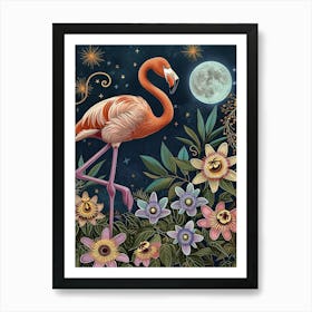 Greater Flamingo And Passionflowers Boho Print 1 Art Print