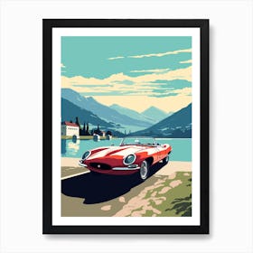 A Jaguar E Type Car In The Lake Como Italy Illustration 3 Art Print