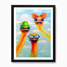 Ostriches on the beach Art Print