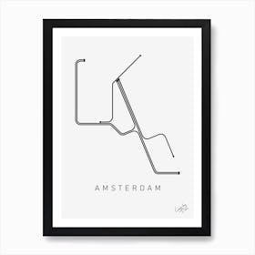 Amsterdam Metro Lines Black Art Print