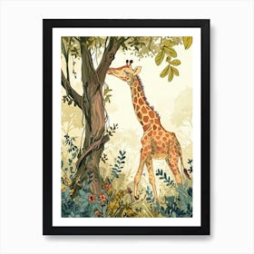 Giraffe Scratching Against A Tree 1 Art Print