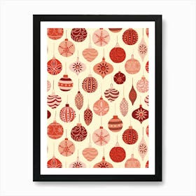 Ornate Scandinavian Christmas Tree Ornaments Red Pink Cream Art Print