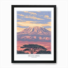 Mount Meru Tanzania Color Line Drawing 6 Poster Art Print