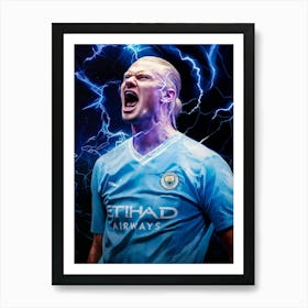 Erling Haaland: The Norwegian Goal Machine Dominating Football! Perfect for fans of Manchester City, BVB Dortmund, or any football enthusiast. Haaland's legendary status is captured in stunning detail. Art Print