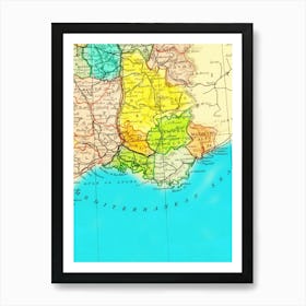 Map Of Spain and France, Nice — retro map, vintage map print Art Print