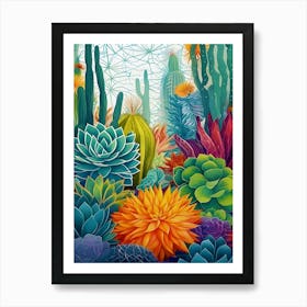 Tropical Botanic Cactus And Succulent, Plants And Flowers Art Print