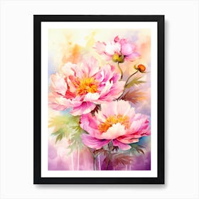 Peony With Sunset Watercolor Style (1) Art Print