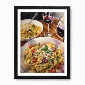 Pasta And Wine Dinner Art Print