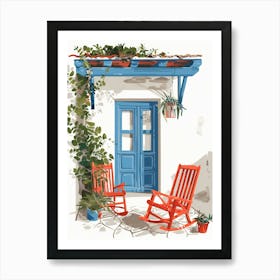 Greece Rocking Chairs Art Print