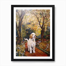 Painting Of A Dog In Royal Botanic Garden, Melbourne In The Style Of Gustav Klimt 01 Art Print