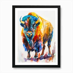 Bison Colourful Watercolour 2 Art Print