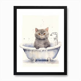 British Shorthair Cat In Bathtub Bathroom 3 Art Print