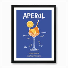 Aperol Recipe Cocktail Blue Print Art Print