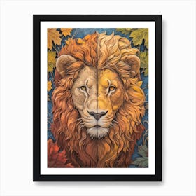 African Lion Relief Illustration Seasons 2 Art Print