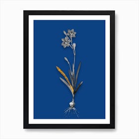 Vintage Coppertips Black and White Gold Leaf Floral Art on Midnight Blue n.0848 Art Print