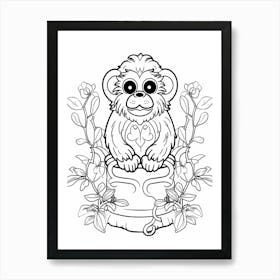 Line Art Jungle Animal Emperor Tamarin 1 Art Print