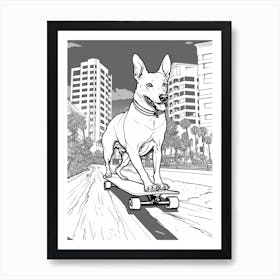 Basenji Dog Skateboarding Line Art 4 Art Print