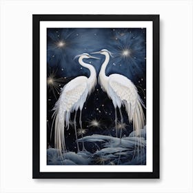 White Cranes At Night Art Print