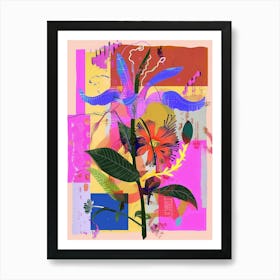 Canterbury Bells 4 Neon Flower Collage Art Print