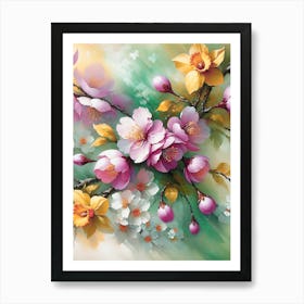 Cherry Blossoms Vintage Floral Art Print