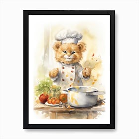 Cooking Watercolour Lion Art Painting 2 Art Print