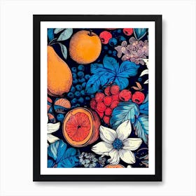 Seamless Pattern With Fruit And Flowers  nature flora Art Print